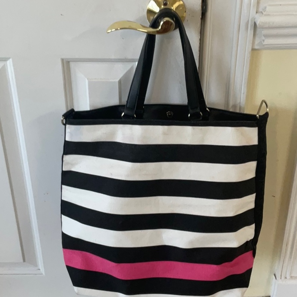 Victoria's Secret Black and White Striped Tote Bag - Picture 4 of 7